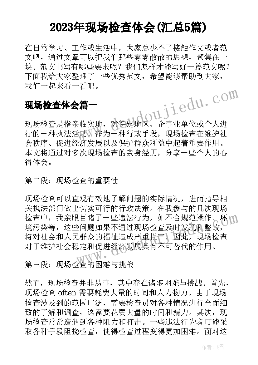 2023年现场检查体会(汇总5篇)