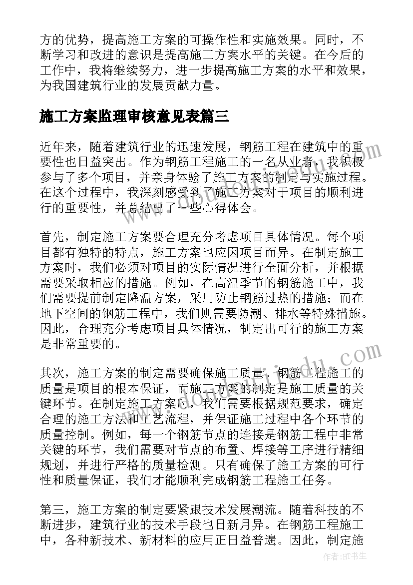 2023年施工方案监理审核意见表(优质5篇)