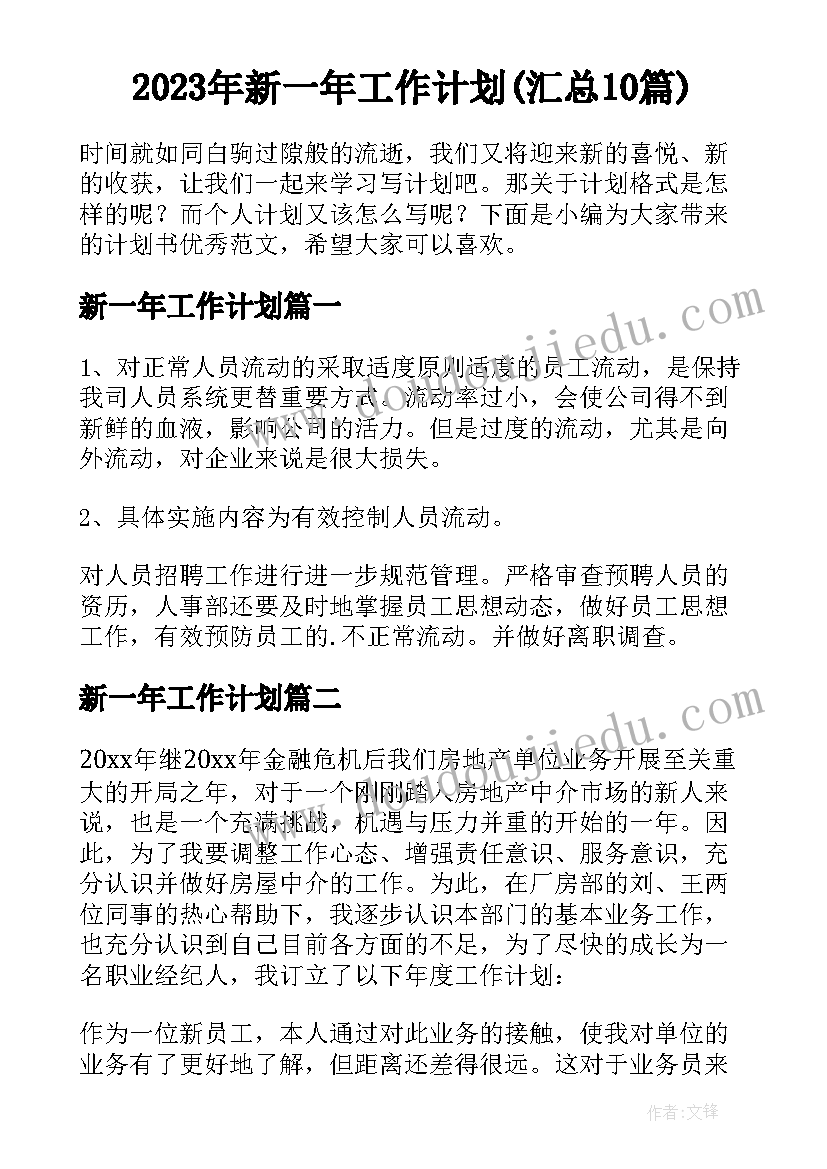 2023年新一年工作计划(汇总10篇)