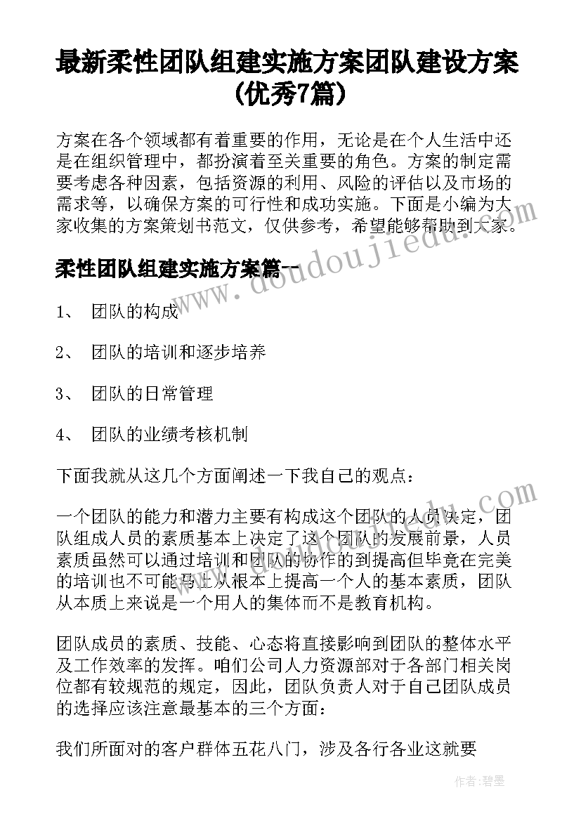 最新柔性团队组建实施方案 团队建设方案(优秀7篇)