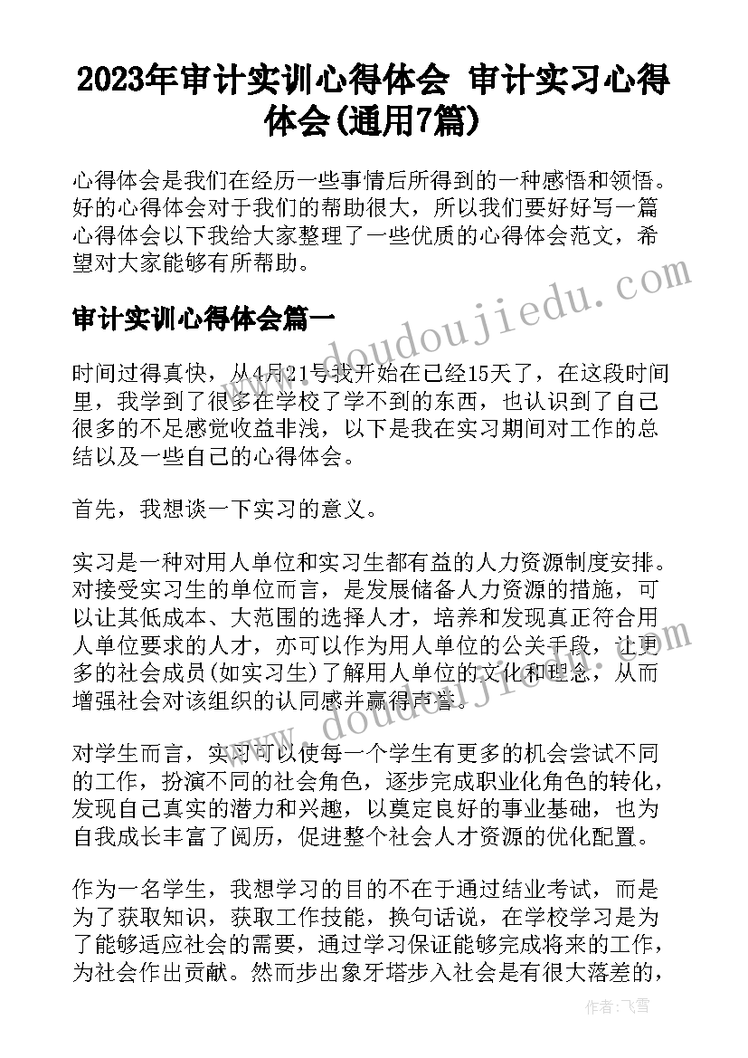 2023年审计实训心得体会 审计实习心得体会(通用7篇)