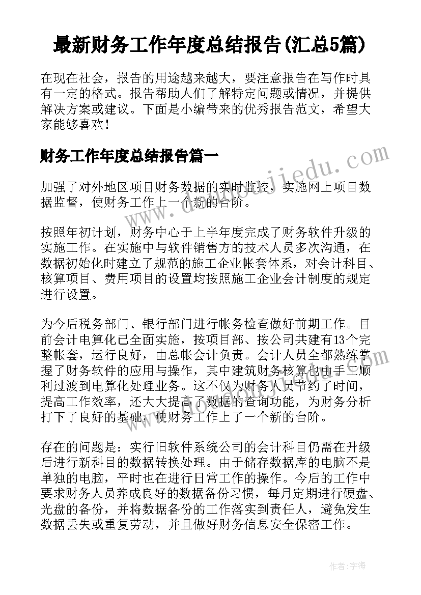 最新财务工作年度总结报告(汇总5篇)