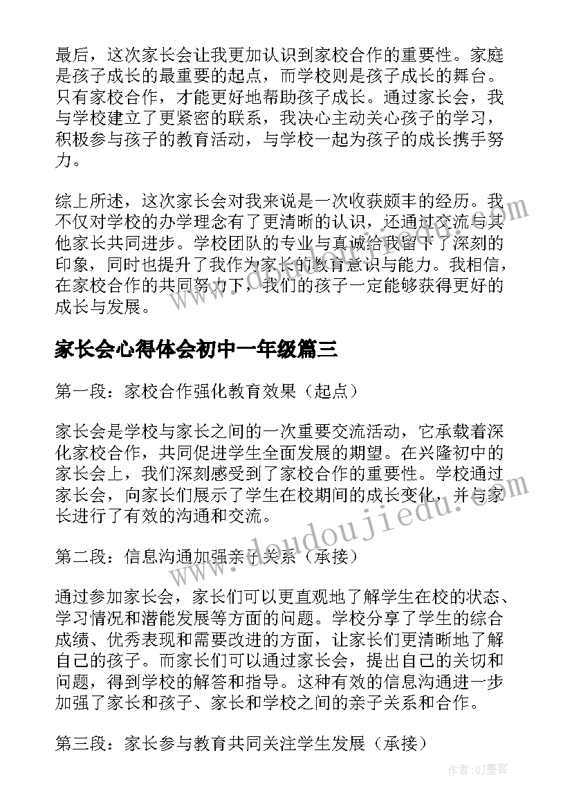 家长会心得体会初中一年级 初中家长会心得体会(模板5篇)