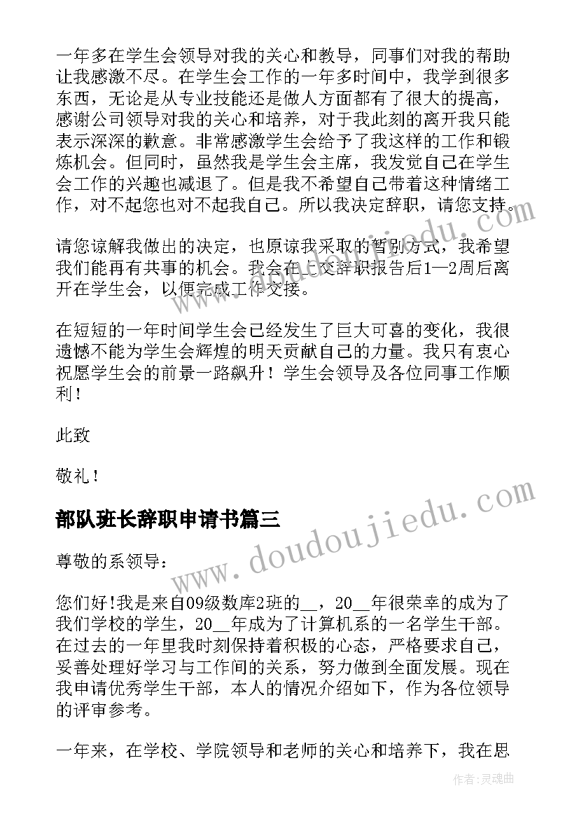 2023年部队班长辞职申请书 部队副班长辞职申请书(精选5篇)