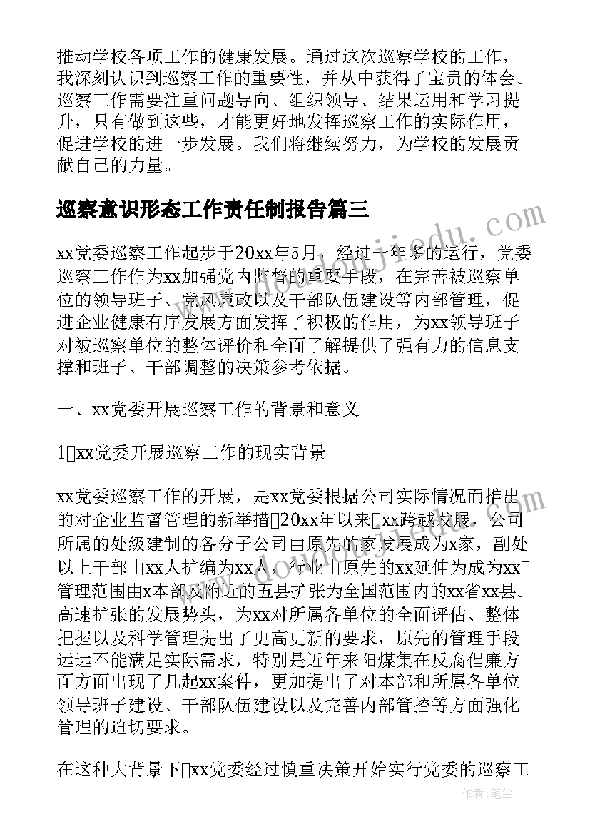 巡察意识形态工作责任制报告(通用5篇)