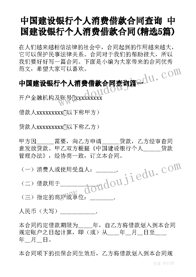 中国建设银行个人消费借款合同查询 中国建设银行个人消费借款合同(精选5篇)