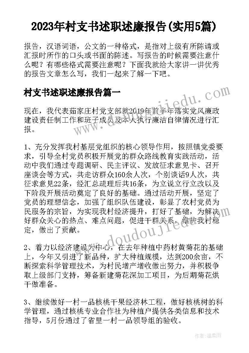 2023年村支书述职述廉报告(实用5篇)