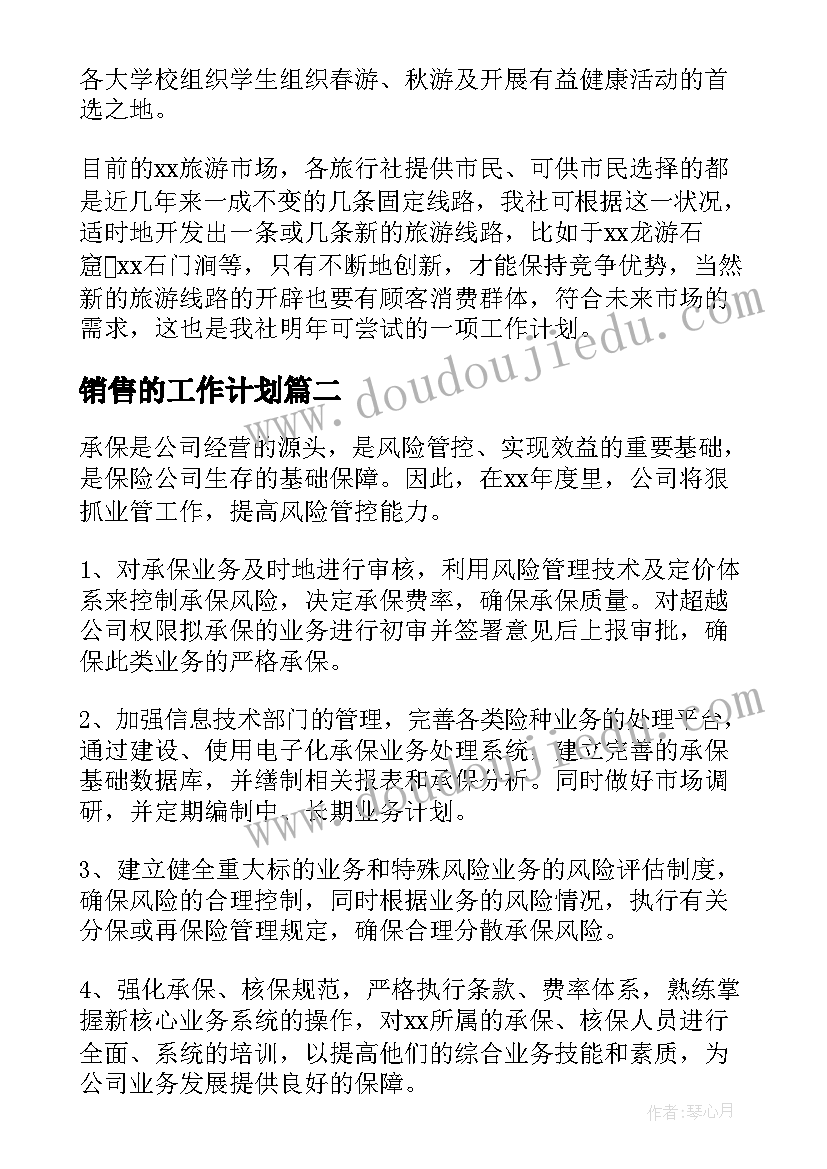 销售的工作计划(汇总5篇)