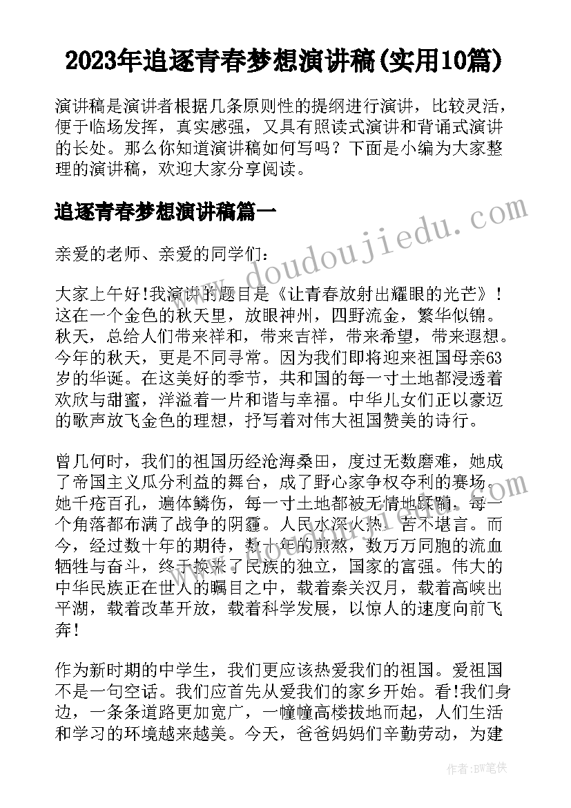 2023年追逐青春梦想演讲稿(实用10篇)