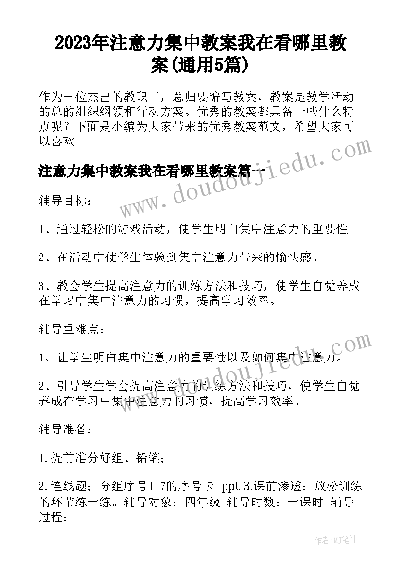 2023年注意力集中教案我在看哪里教案(通用5篇)