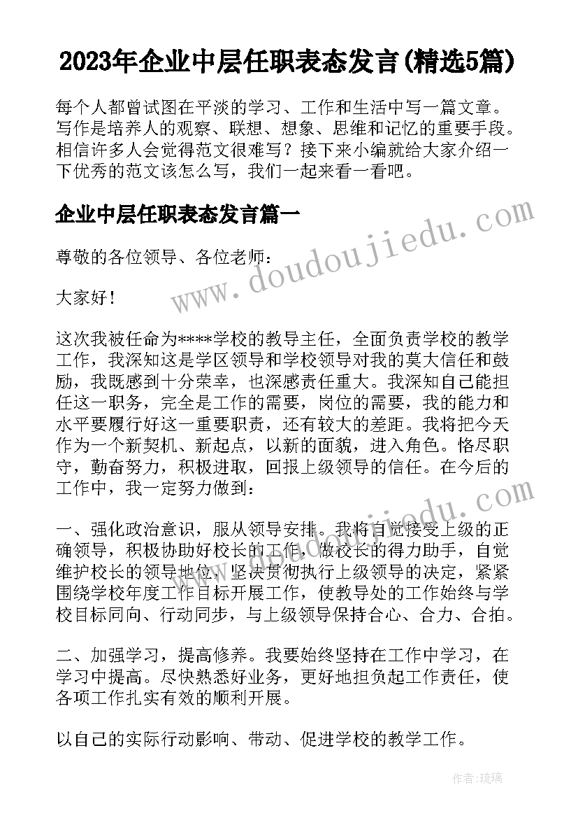 2023年企业中层任职表态发言(精选5篇)