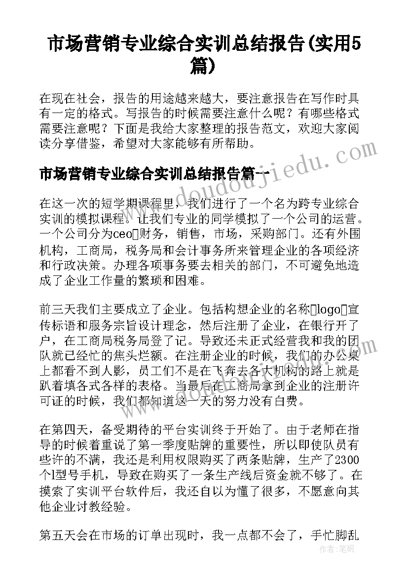 市场营销专业综合实训总结报告(实用5篇)