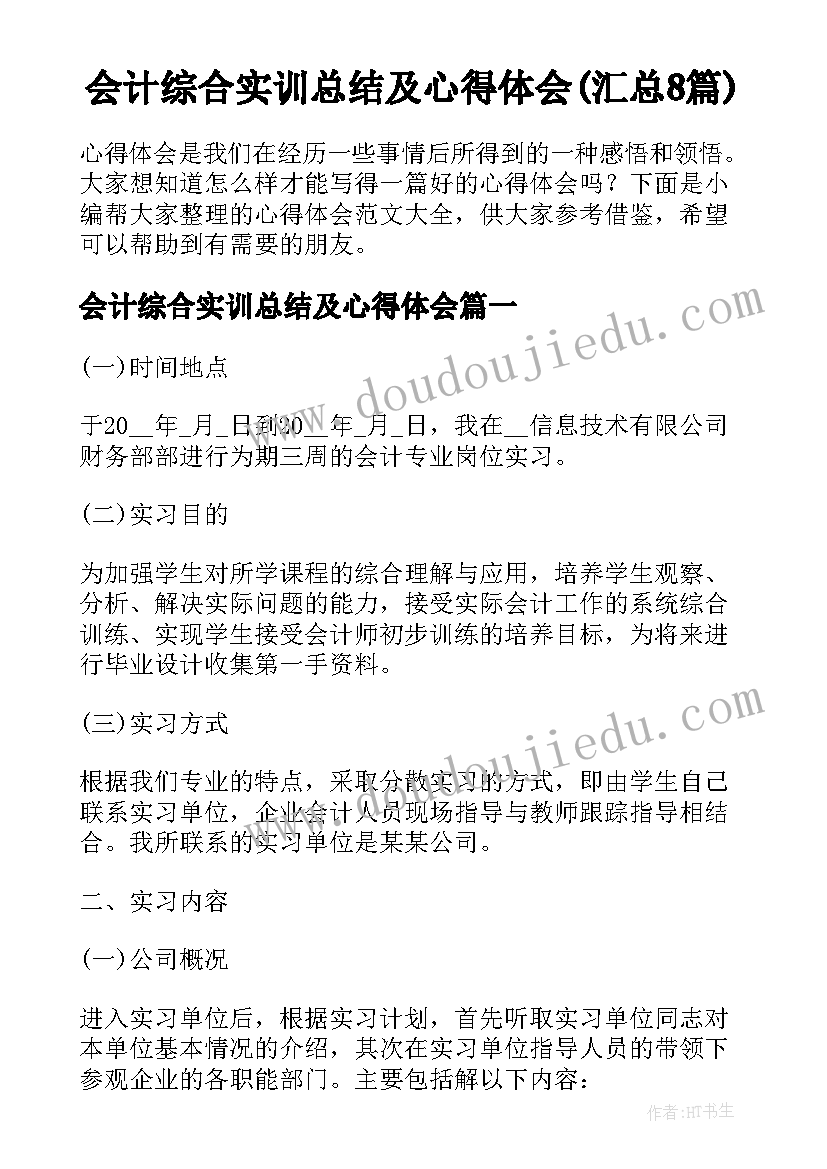 会计综合实训总结及心得体会(汇总8篇)