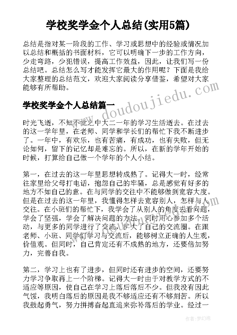 学校奖学金个人总结(实用5篇)