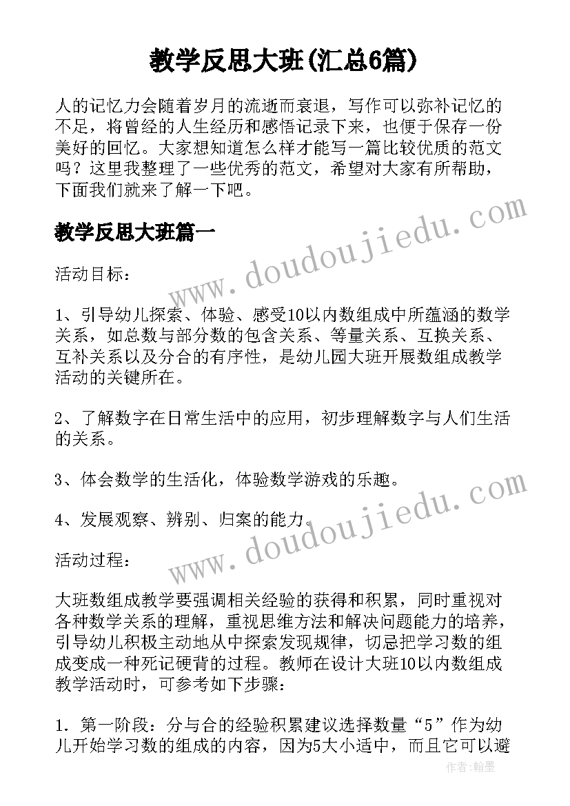 教学反思大班(汇总6篇)