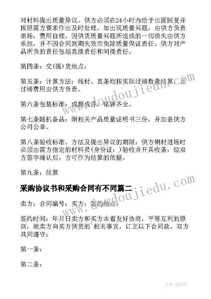 2023年采购协议书和采购合同有不同 钢材原材料采购合同协议书(大全5篇)