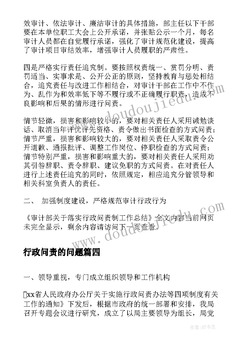 行政问责的问题 审计部落实行政问责制工作总结(实用5篇)