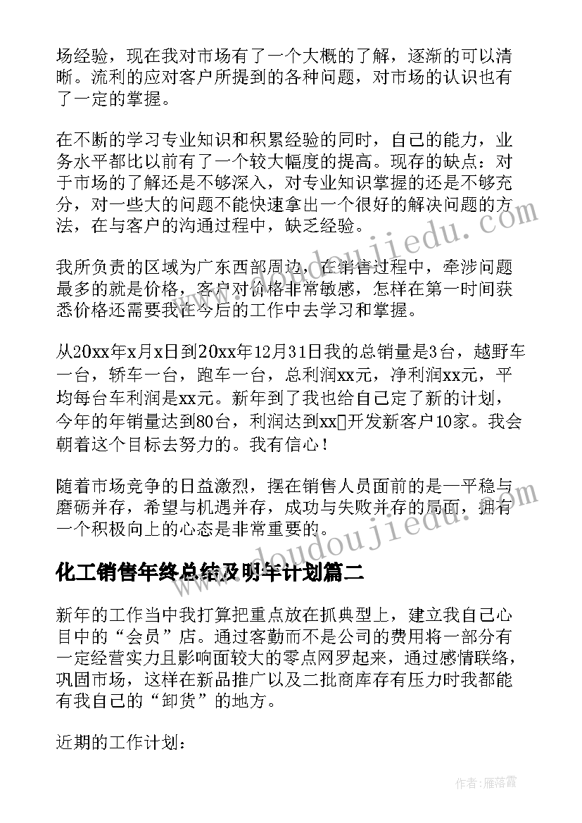 2023年化工销售年终总结及明年计划(大全8篇)