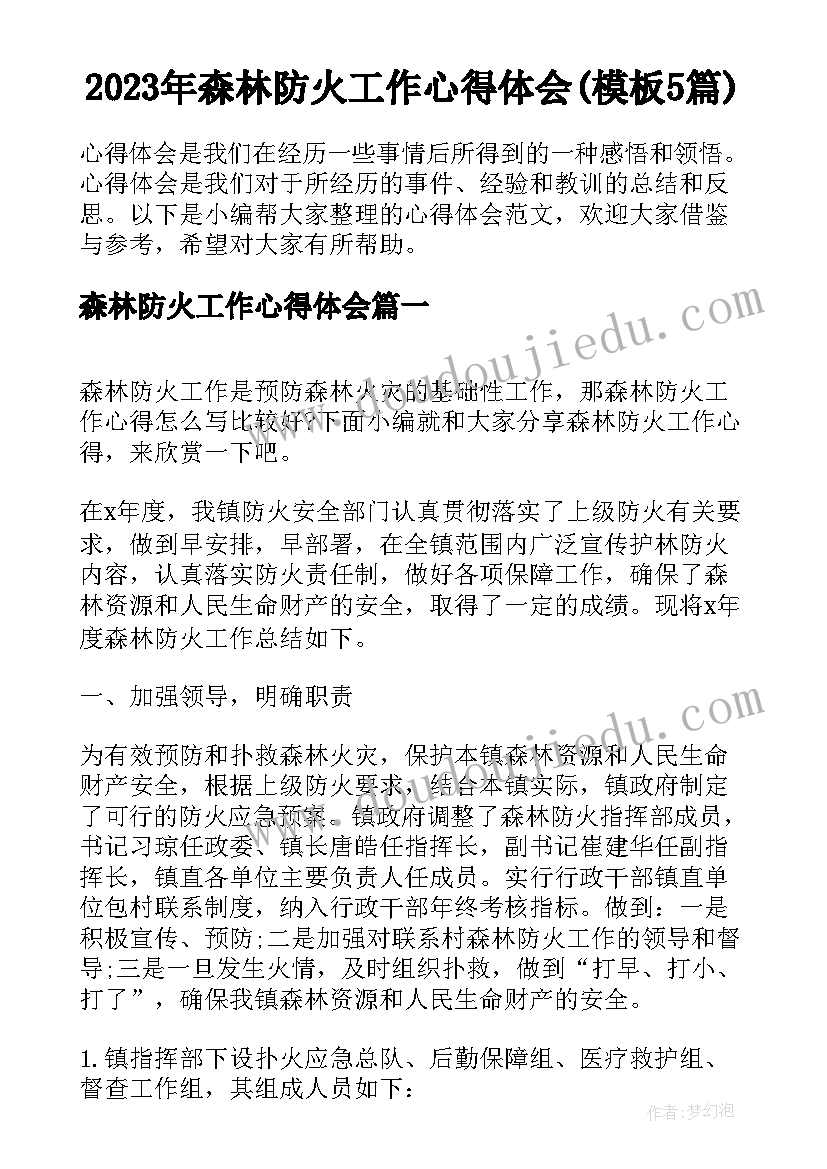 2023年森林防火工作心得体会(模板5篇)