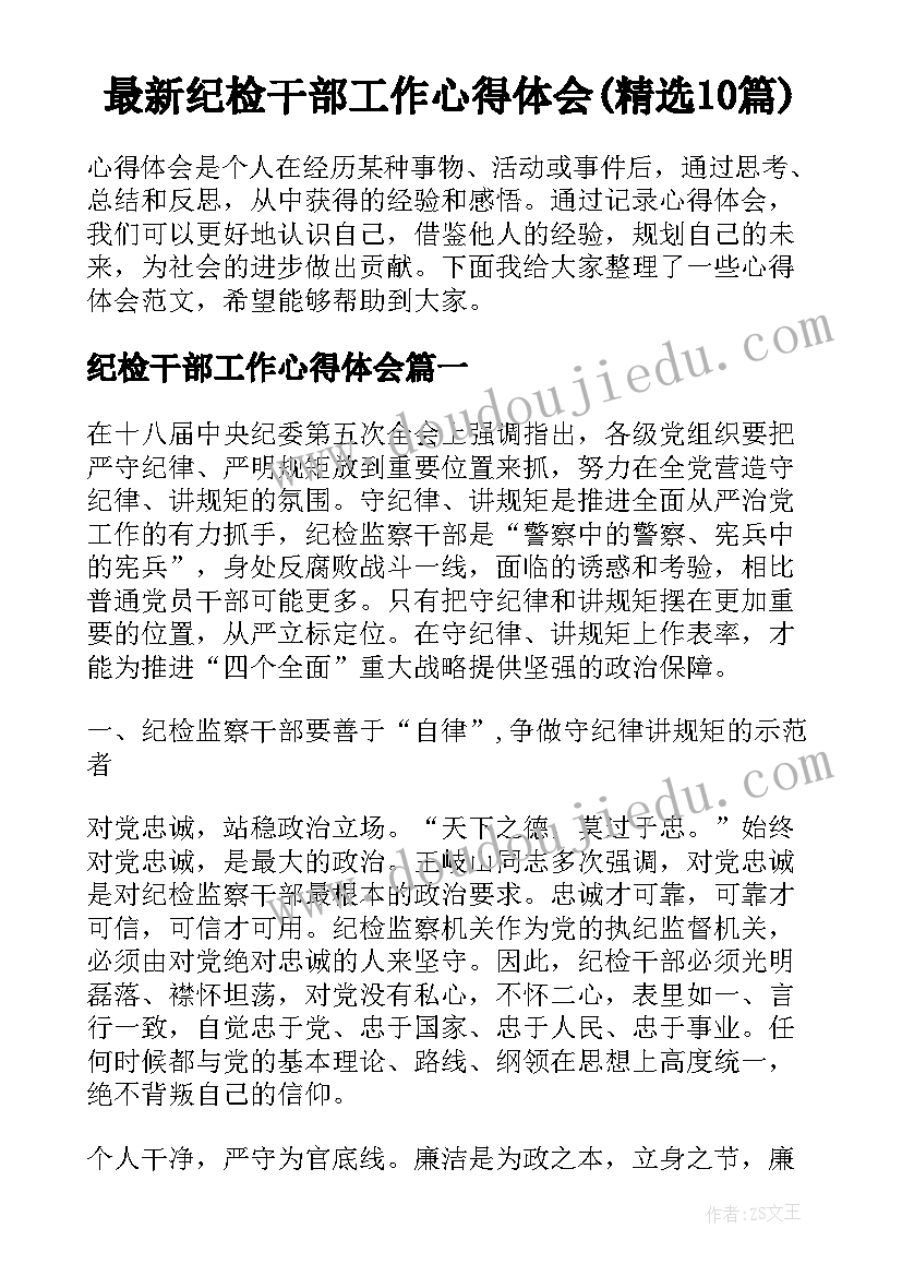 最新纪检干部工作心得体会(精选10篇)