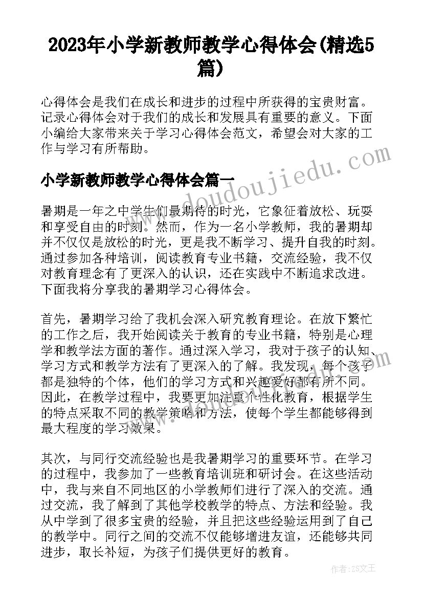 2023年小学新教师教学心得体会(精选5篇)