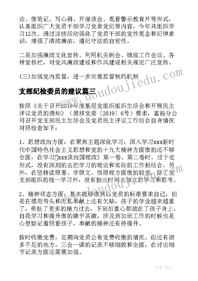 最新支部纪检委员的建议 支部纪检委员工作总结优选(精选5篇)