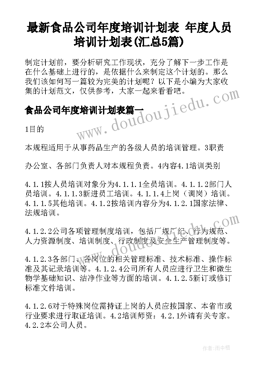 最新食品公司年度培训计划表 年度人员培训计划表(汇总5篇)