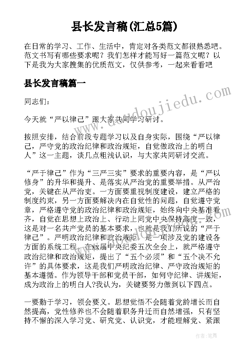 县长发言稿(汇总5篇)