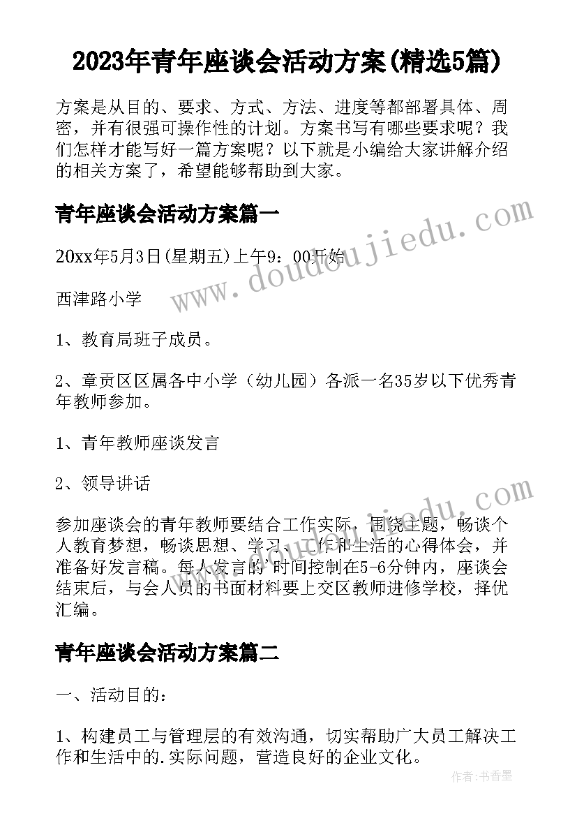 2023年青年座谈会活动方案(精选5篇)