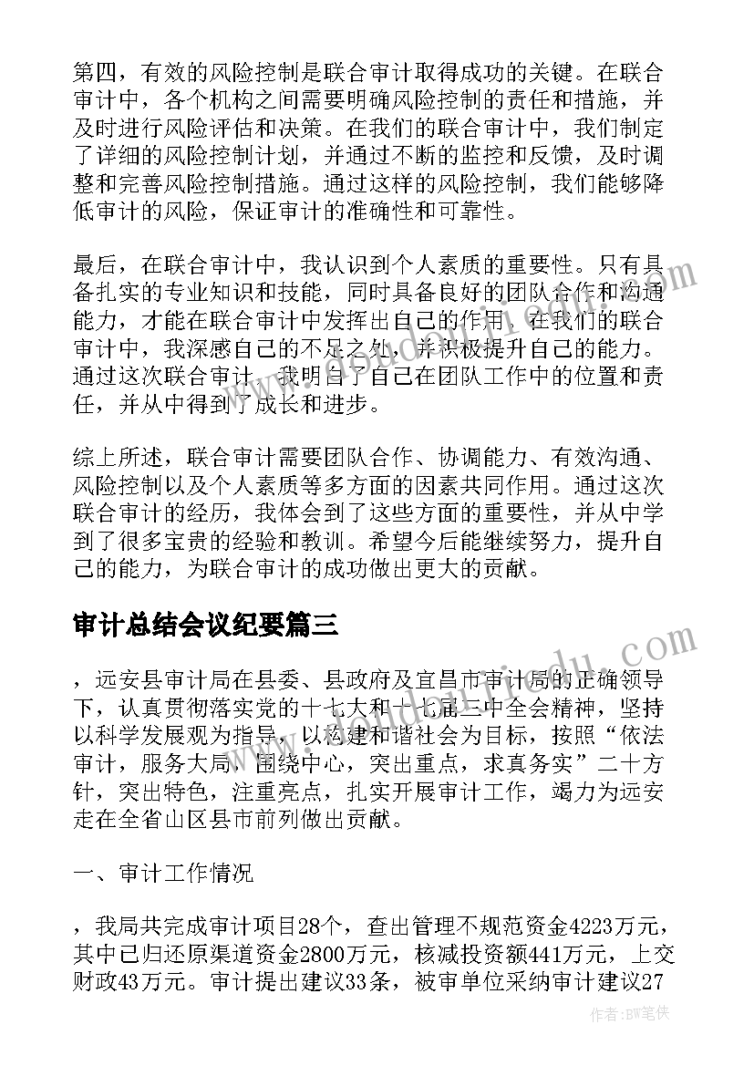 最新审计总结会议纪要(大全10篇)