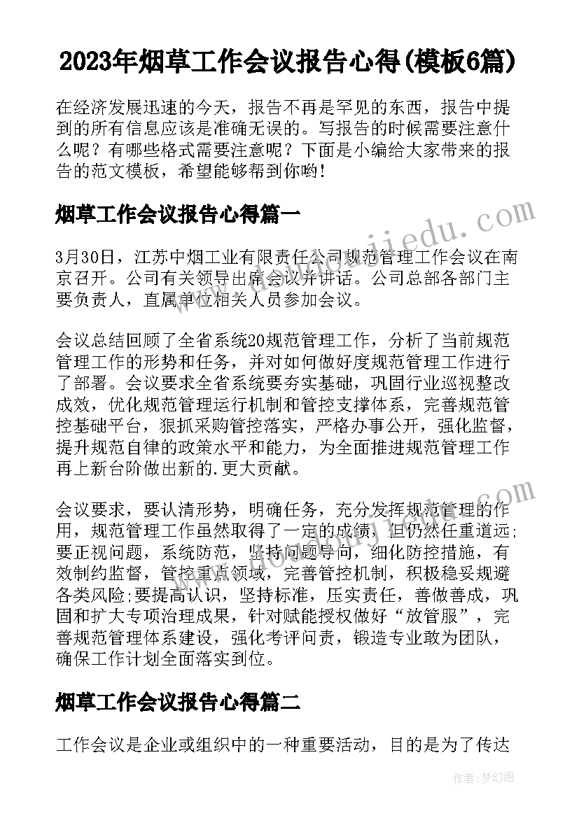 2023年烟草工作会议报告心得(模板6篇)