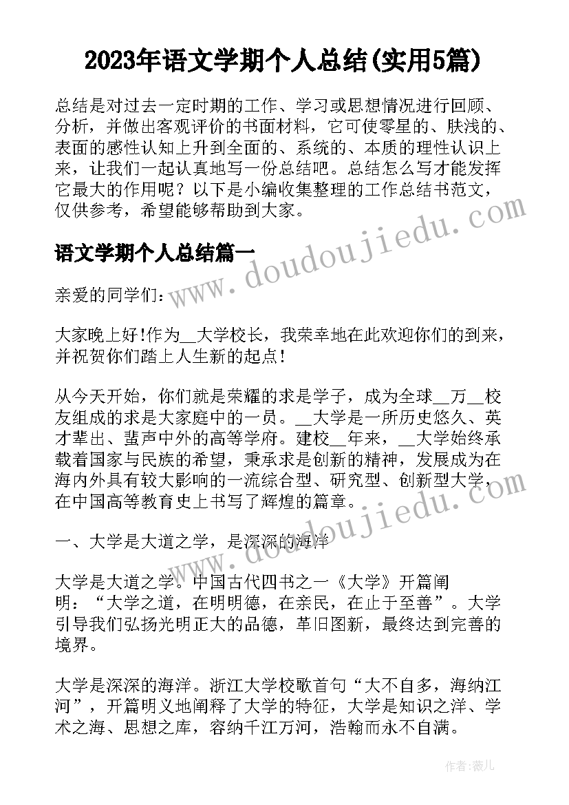 2023年语文学期个人总结(实用5篇)