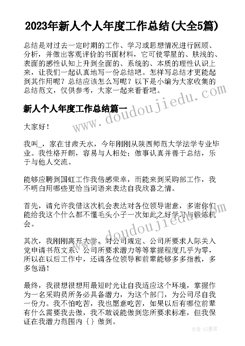 2023年新人个人年度工作总结(大全5篇)