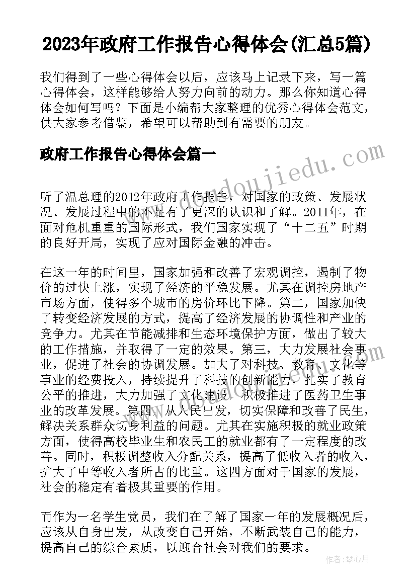 2023年政府工作报告心得体会(汇总5篇)