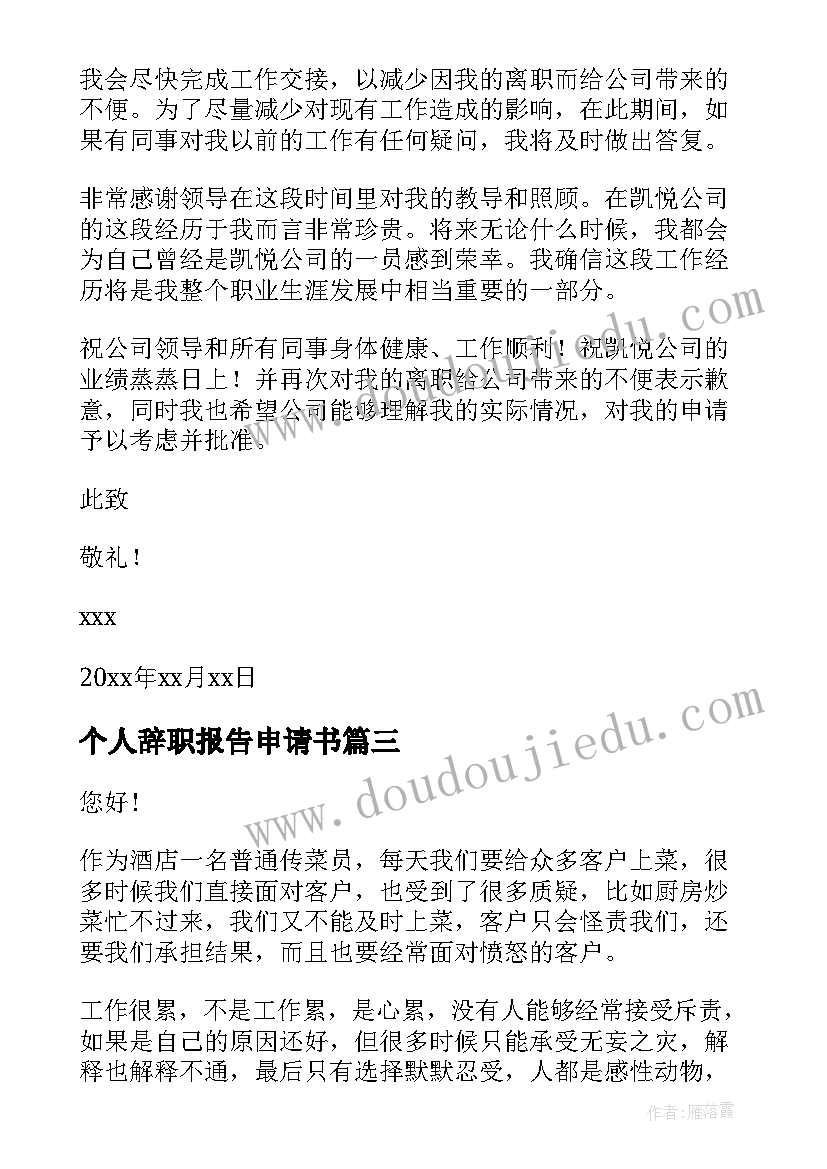 2023年个人辞职报告申请书 个人辞职申请报告(模板8篇)