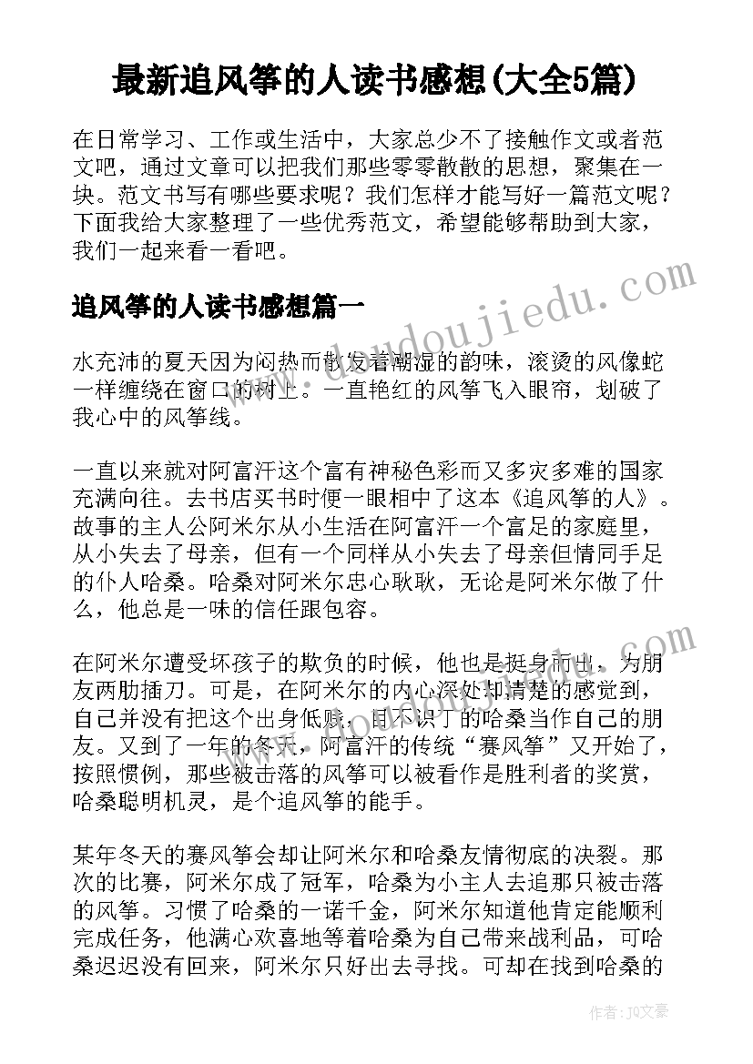 最新追风筝的人读书感想(大全5篇)