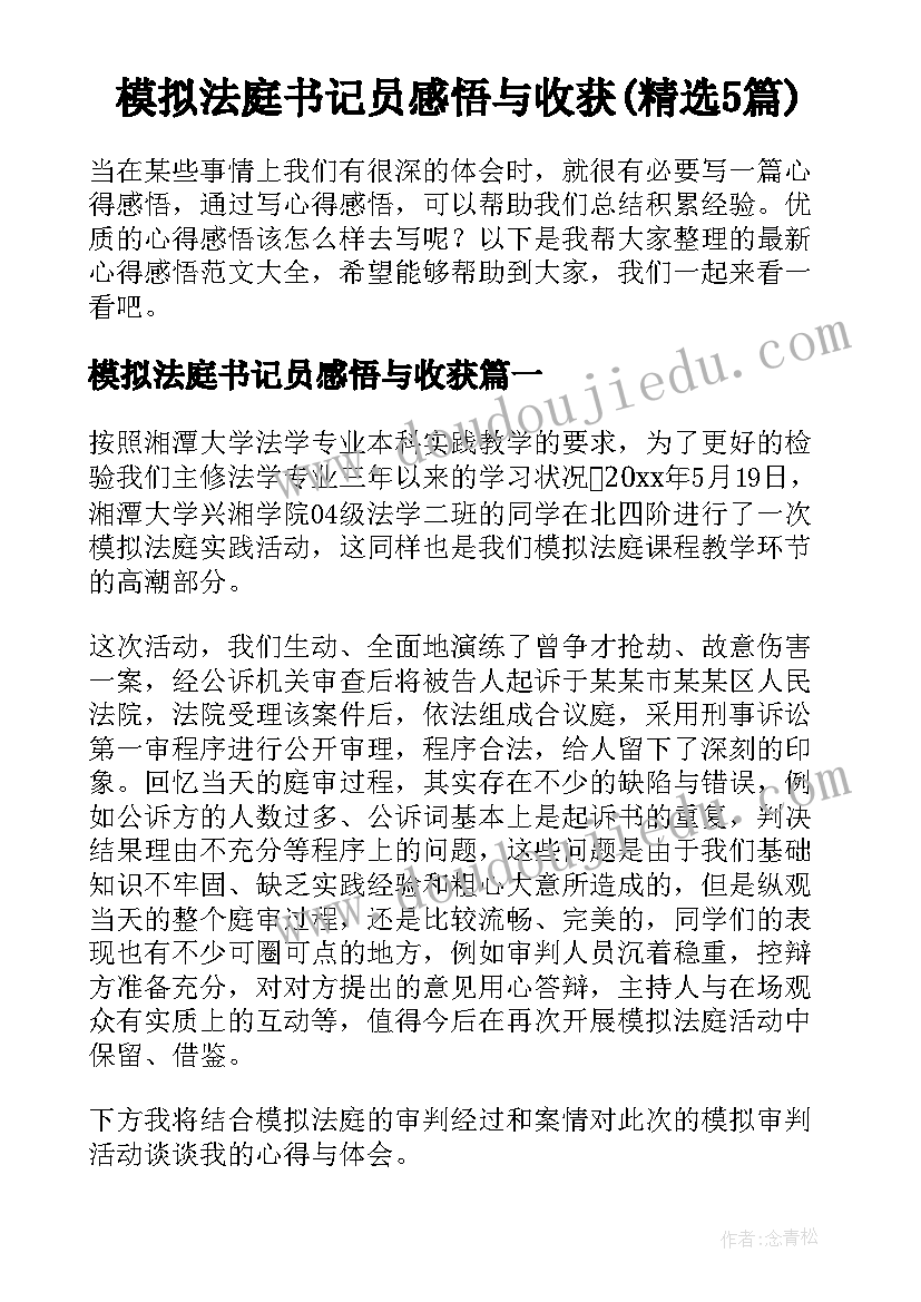 模拟法庭书记员感悟与收获(精选5篇)