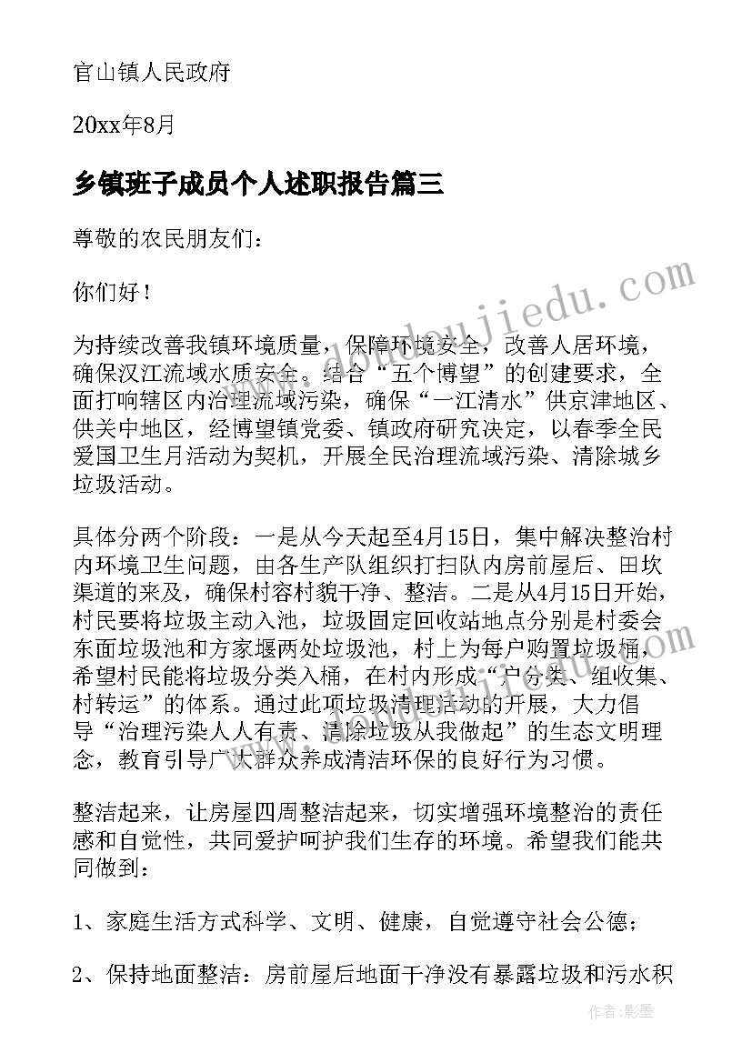 乡镇班子成员个人述职报告(实用8篇)