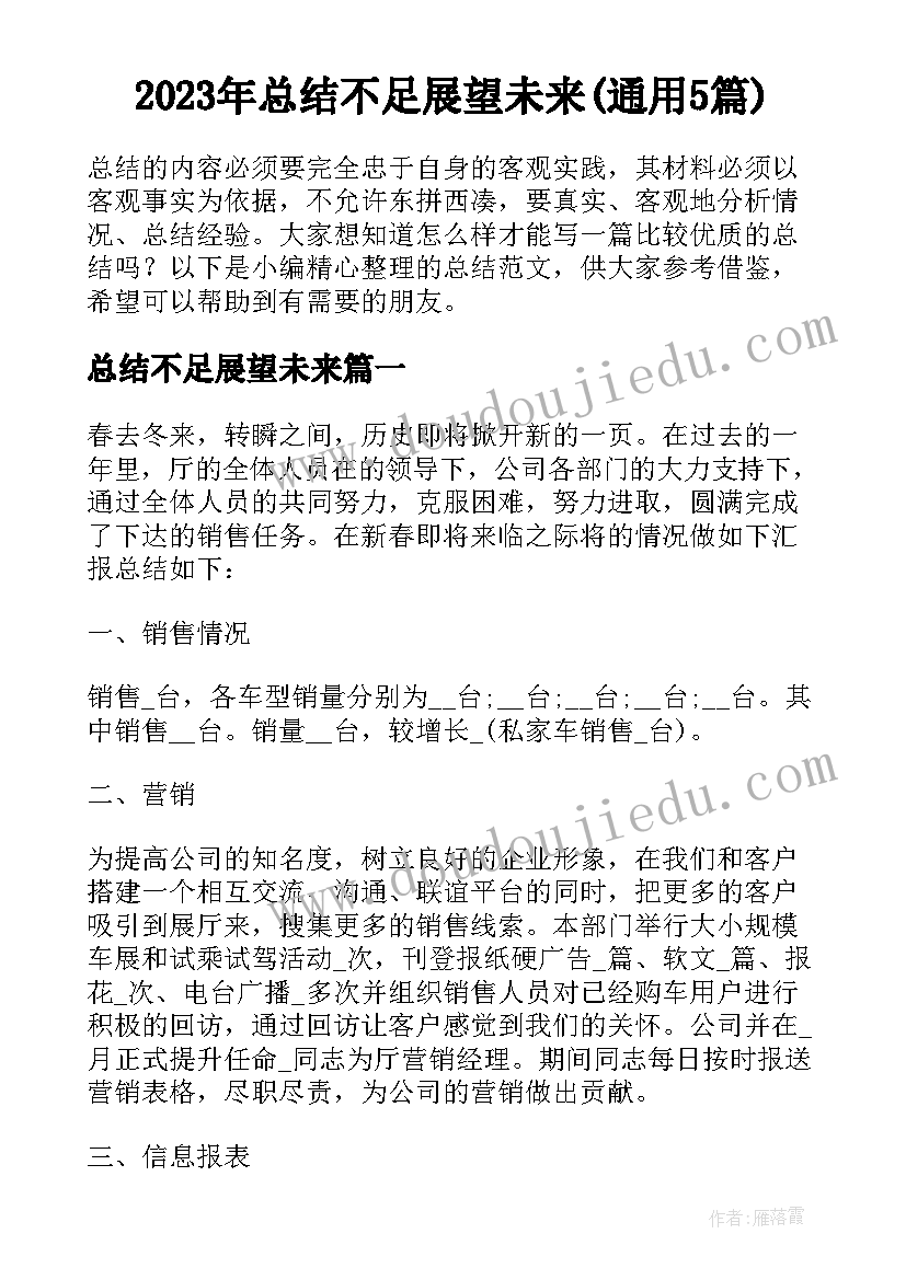 2023年总结不足展望未来(通用5篇)