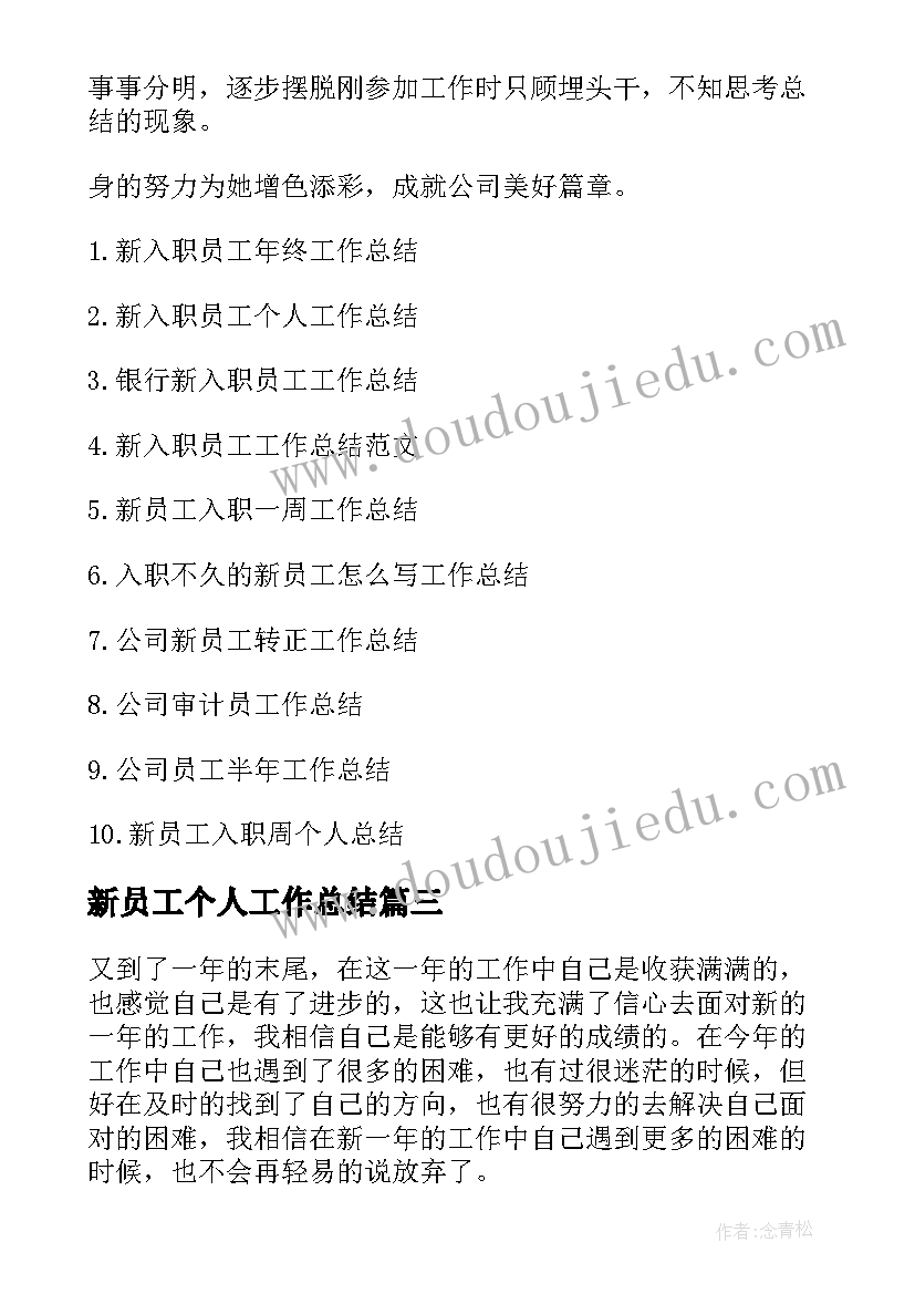 2023年新员工个人工作总结(精选5篇)