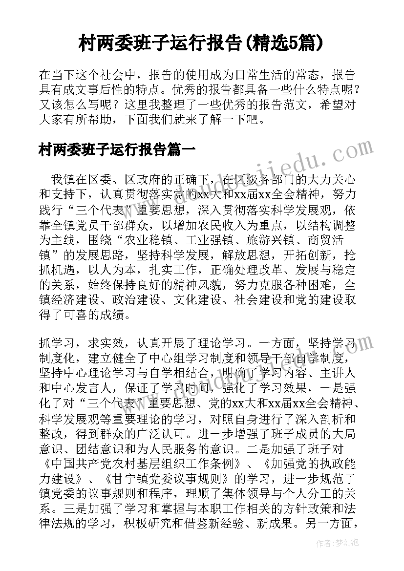 村两委班子运行报告(精选5篇)