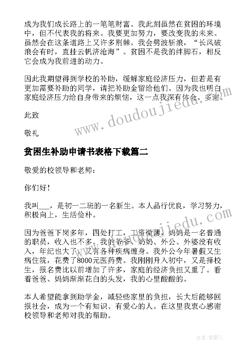 最新贫困生补助申请书表格下载 初中贫困生年终补助申请书(通用5篇)