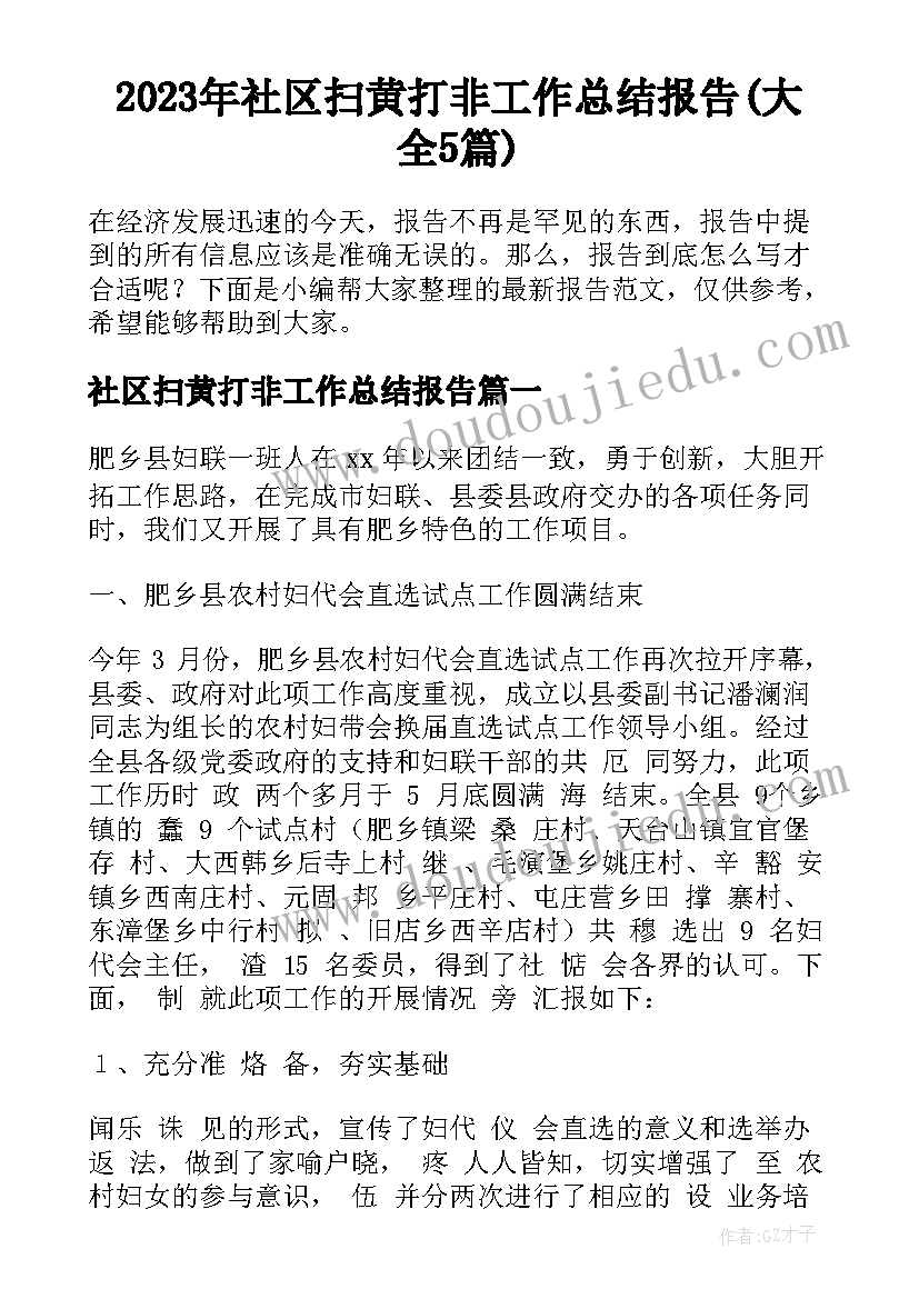 2023年社区扫黄打非工作总结报告(大全5篇)