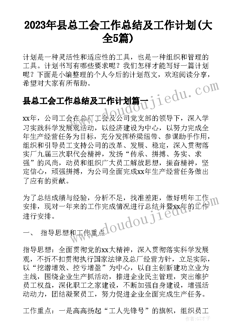 2023年县总工会工作总结及工作计划(大全5篇)