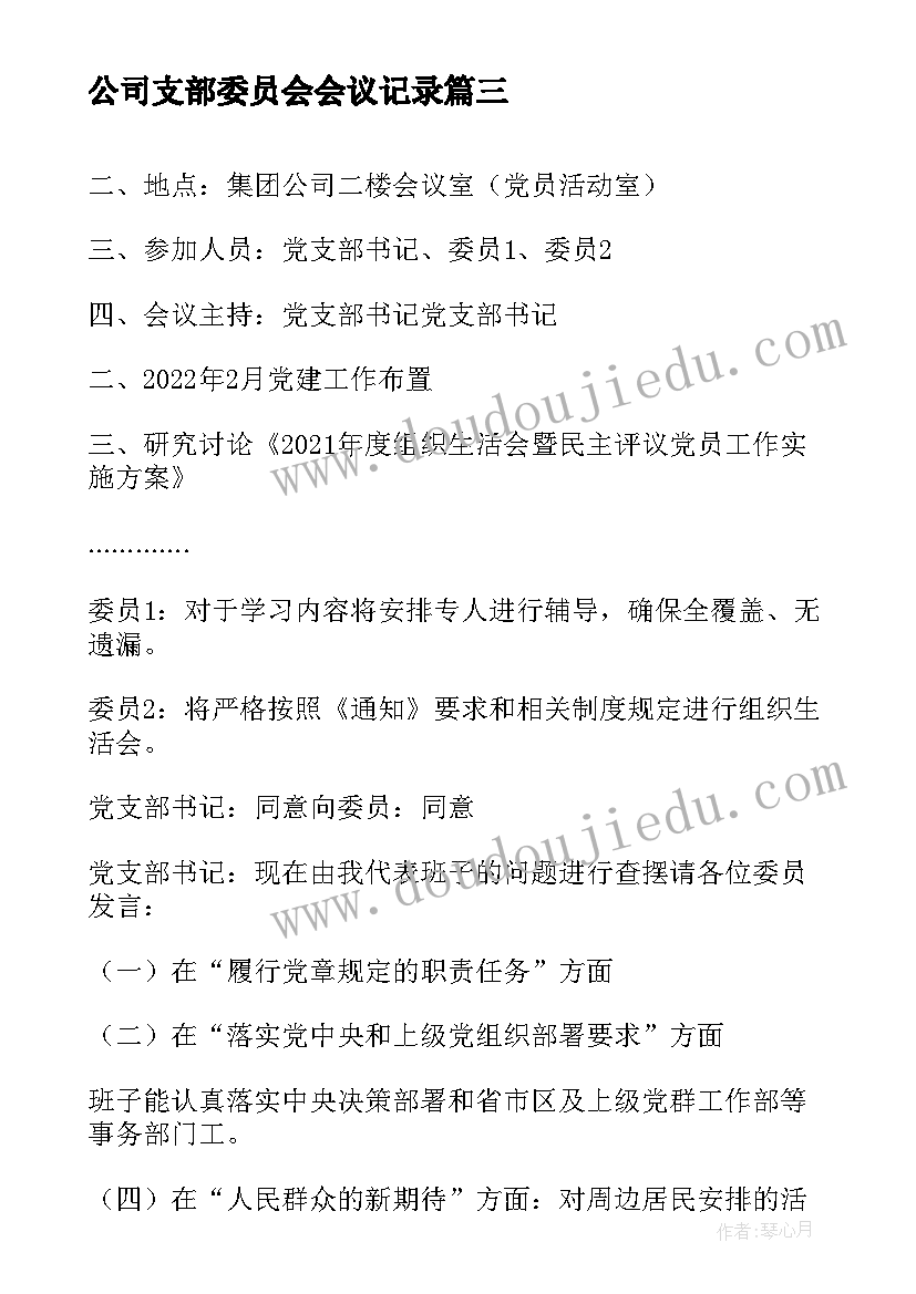 最新公司支部委员会会议记录 党支部委员会会议记录(优质6篇)