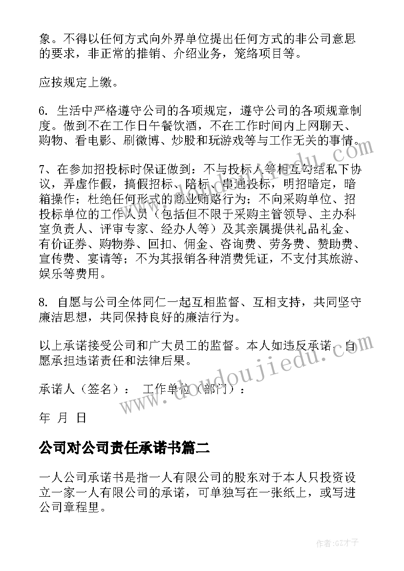 最新公司对公司责任承诺书 公司责任承诺书(通用5篇)