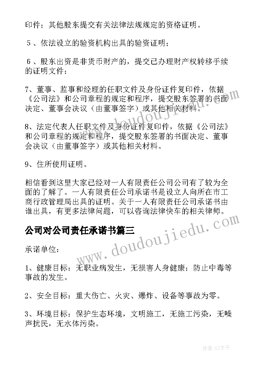 最新公司对公司责任承诺书 公司责任承诺书(通用5篇)