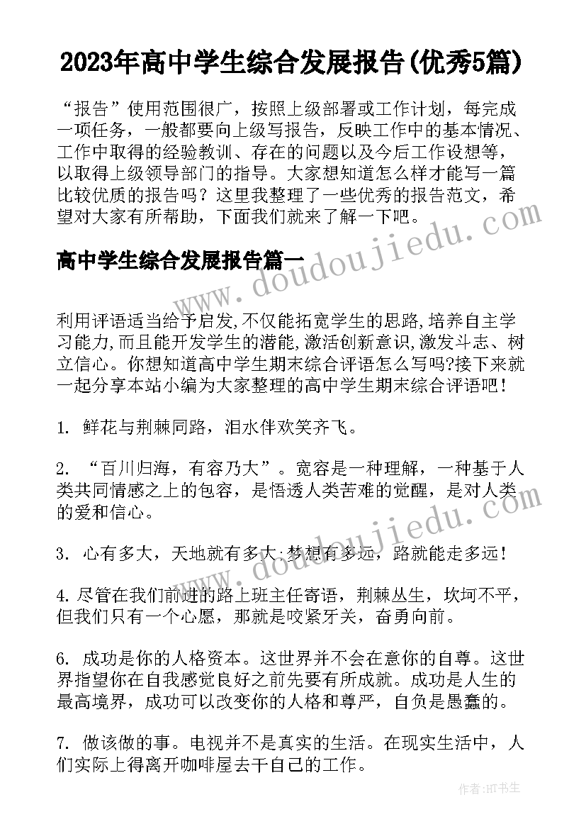 2023年高中学生综合发展报告(优秀5篇)