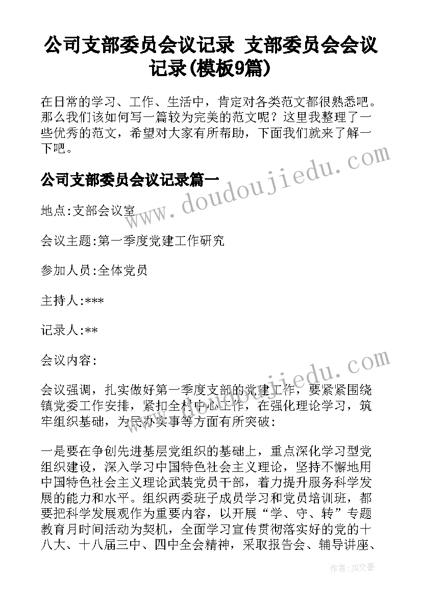 公司支部委员会议记录 支部委员会会议记录(模板9篇)