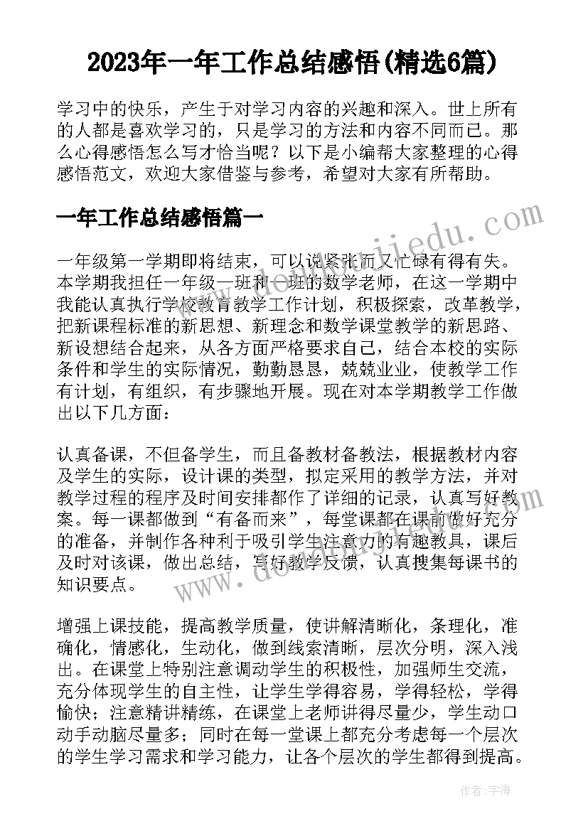 2023年一年工作总结感悟(精选6篇)